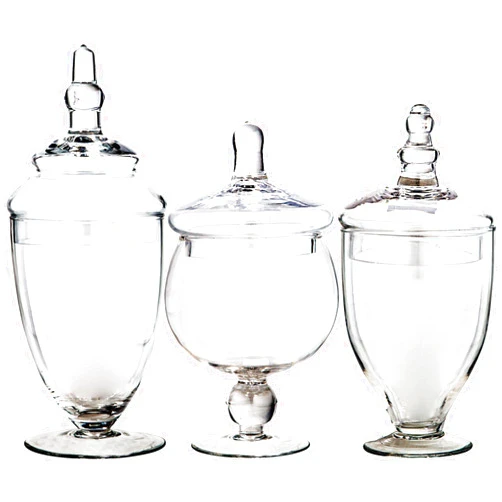 Home Essentials & Beyond Apothecary Jars with Lids Set of 3 - Home Essentials & Beyond Candy Jars for Candy Buffet, Glass décor, Laundry Room, Potpourri, and Bathroom Small Jars