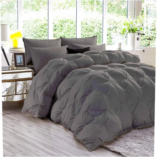 Luxora Bedding 3 Piece Luxury Pinch Pleated Comforter Set Premium Super Soft 500 GSM All Season Pintuck 1200 Thread Count 100% Egyptian Cotton Super Soft Dark Gray Oversized Queen Size Color