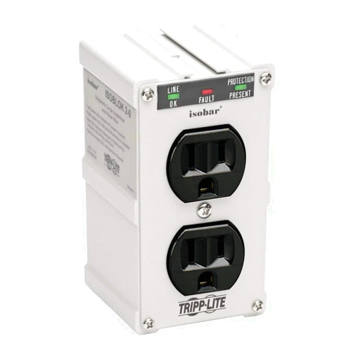 Tripp Lite Isobar ISOBLOK2-0 Heavy Duty Outlet Extender, Wall Power Strip Surge Protector, 2 Outlets, Direct Plug-in, White, Metal Power Strip, Industrial Garage Work Shop Bench