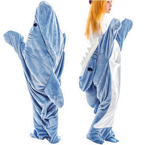 Stepxi Shark Blanket Hoodie Adult Wearable Shark Blanket Onesie Hooded Shark Blanket Cozy Flannel Shark Snuggle Blanket Sleeping Bag((M),55 inches)