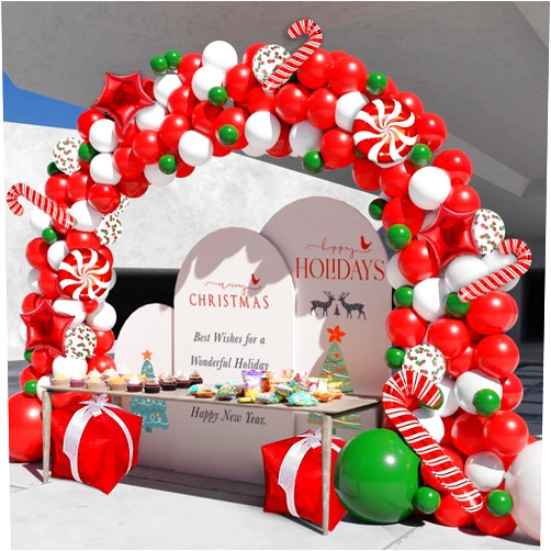KaKanParty KaKan Christmas Balloon Arch Kit, 165PCS Christmas Balloon Garland Includes Red White Green Balloons Candy Cane Gift Box Balloons and Balloon Tools Kit for Christmas Party Decorations