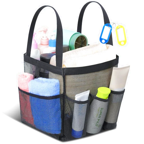 Temede Mesh Shower Caddy Tote, Large Shower Caddy Basket Portable, Quick Dry Hanging Toiletry Bag, 8 Storage Pocket Handle Bath Organizer for College Dorm, Gym, Camp, Travel