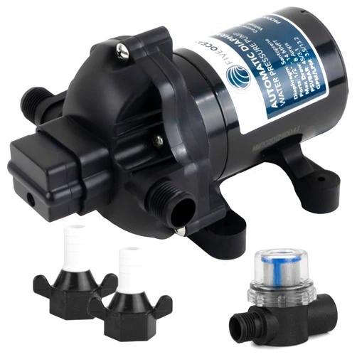 Five Oceans Water Diaphragm Self-Priming Pump, 3.0 GPM / 11.3 LPM, 45PSI Automatic Water Pump, Run Dry Safe, 12V DC, for Boat, RV, Trailer, Caravan, Truck - FO3605