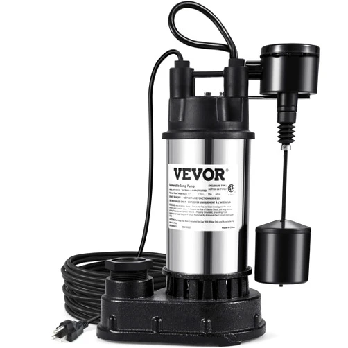 VEVOR 1.5 HP Submersible Cast Iron and Steel Sump Pump, 6000 GPH Submersible Water Pump with Integrated Vertical Float Switch, for Basement Water Basin and Flooding Area