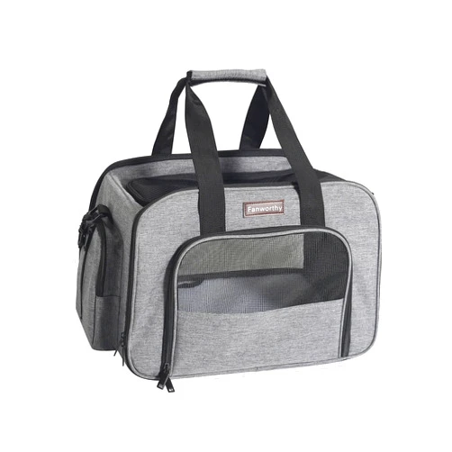 Fanworthy Small Cat Carrier, Kitten Puppy Travel Carrier Airline Approved, Soft Sided Pet Carrier TSA Bag for Airplane, Car, Train & Vet (Grey, 16 x 11 x 12 in)