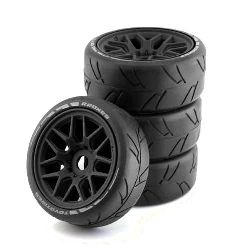 Chanmoo 1/8 RC On Road Car Tires and Wheels Rims 17mm Hex OD 103mm Rubber Rally Tyres for 1:8 Scale RC On-Road Racing Car HPI WR8 HSP Hobao ARRMA Redcat Losi Kyosho VRX RC Drift Car 4PCS (Black)