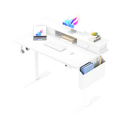 KLUVIS White Electric Standing Desk with Drawers - 40 Inch Small Standing Desk with Shelf Monitor Stand Storage Height Adjustable for Home Office, Study Writing Girls Computer Sit Stand Desks for Bedroom