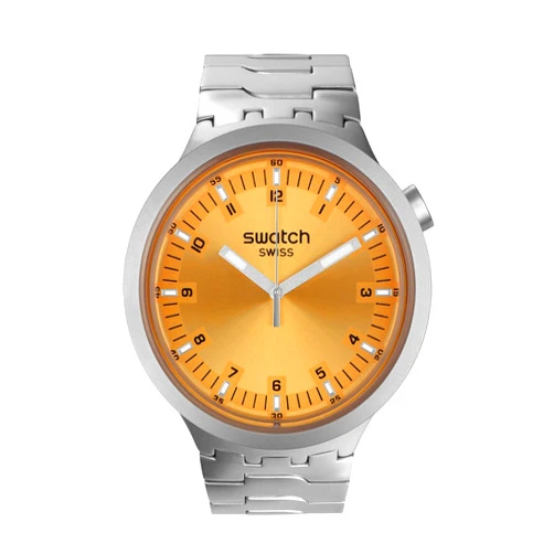 Swatch Unisex Dress Yellow Stainless Steel Quartz Big Bold Irony Amber Sheen