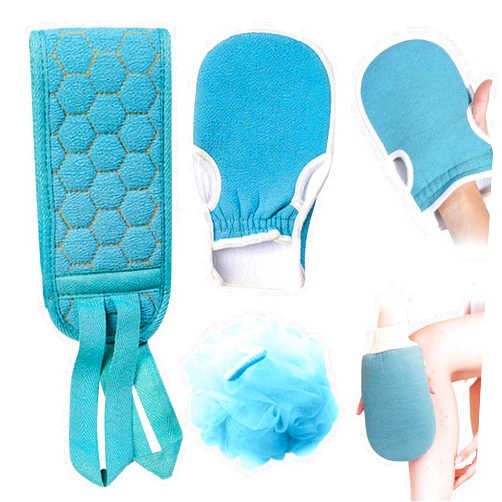 Eaarliyam Shower Gloves, Exfoliating Shower Towel Including Exfoliating Glove and Bath Sponges, Stretchable Pull Exfoliating Washcloth Comfortable Shower Gloves for Women Men Bath Accessories Blue