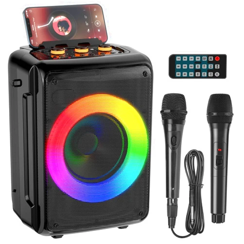 HWWR Karaoke Machine for Adults and Kids, Bluetooth Speaker with 2 Microphones, Portable Party Karaoke Speaker with DJ Lights Support REC, PA System Best Gift for Brithday etc