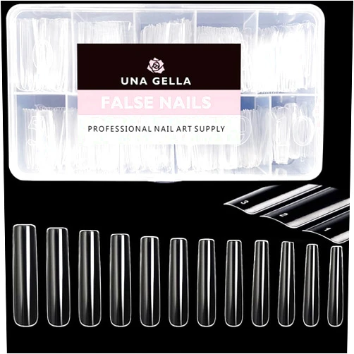UNA GELLA Extra Long Tapered Sqaure Nail Tips Full Cover 504pcs No C Curve Clear Gel Nail Tips XXL Long Straight Nails Tips Acrylic Nails Long Square Gel X Nails for DIY Nail Art 12 Sizes