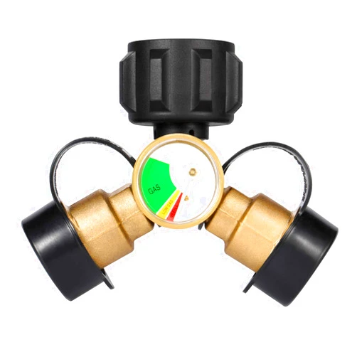 Kohree 2 Way Propane Tank Splitter with Gauge - Hose Splitter for 20lb Cylinder, BBQ Grill, Camping Stove, Heater, RV Camper