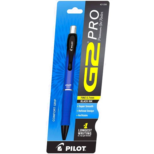 PILOT G2 Pro Refillable & Retractable Rolling Ball Gel Pen, Fine Point, Blue Barrel, Black Ink, Single Pen - 1 Pack .1 Pack - Blue Barrel