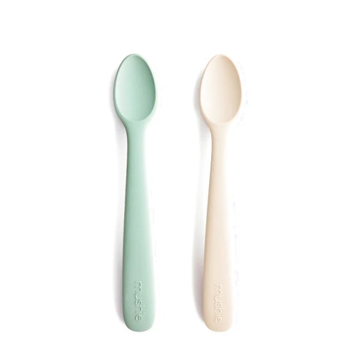 mushie Silicone Baby Feeding Spoons | 2 Pack (Cambridge Blue/Shifting Sand)