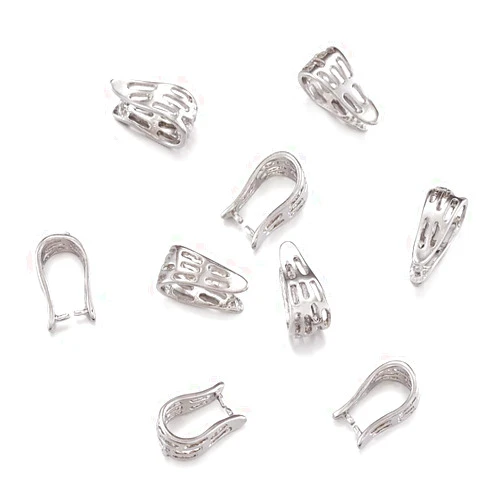 Craftdady 50Pcs Filigree Pendant Pinch Clip Bail Clasps 12x6mm Platinum Charm Connector Hanger Links for Dangle Charm Jewelry Making