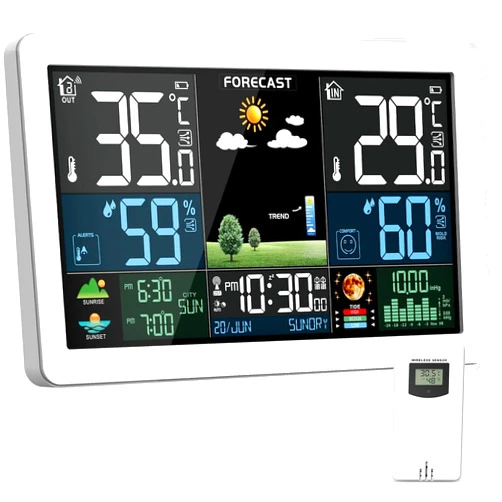 Brataste Weather Station Wireless Indoor Outdoor, Thermometer Wireless with Remote Sensor, Home Weather Station, Color Display Digital Weather Forecast, Humidity, Atomic Clock, Air Pressure for Home