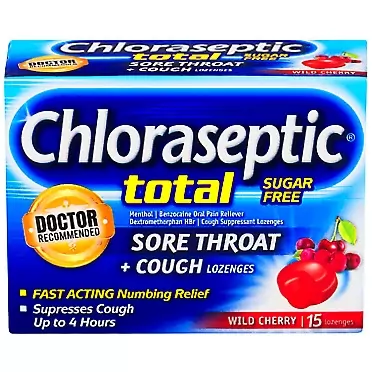 Chloraseptic Total Sore Throat + Cough Lozenges | Sugar-Free Wild Cherry | 15 CT | 3 Pack 15 Count (Pack of 3)