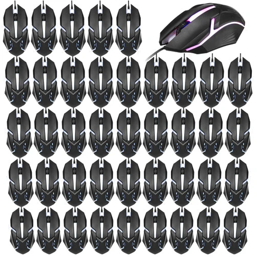 Sratte 30 Pack Black USB Wired Mouse Bulk 1200 DPI RGB Optical Computer Mouse 3 Button 7 Color LED Backlit Wired Ergonomic USB for Gaming Office Desktop Laptop Gamer Computer