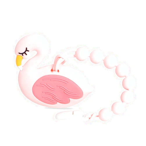 Cuebo Baby Teething Toys,Food Grade Silicone Teether with One-piece Pacifier Clip Holder,Baby Gift,Highly Effective Pain Relief for 3 Months+ Boy and Girl,BPA Free,Freezer Safe. (Pink Flamingo)