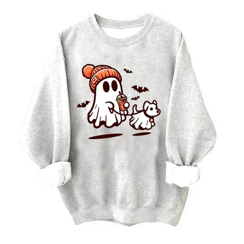 SUNOWE Ghost With Walking Dog Sweatshirt Halloween Ghost Sweatshirt Ghost Dog Sweatshirt