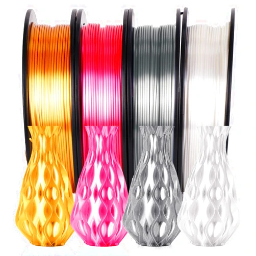 YOUSU 3D Printer Filament, 250G PLA Silk Filament Bundle, 1.75mm Smooth Silk Filament Muticolor, Silk PLA Filament 4 Color Pack 4x250g (Gold, Silver, Pink, White)