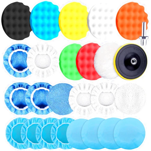 SIQUK 26 Pieces Car Polisher Buffing Pads 3 Inch Car Polishing Pad Kit Foam Polish Pads Wax Bonnets Polisher Buffer Attachment for Drill