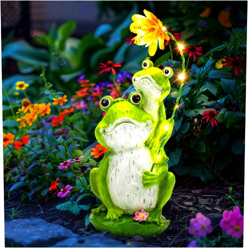 GIGALUMI Solar Garden Statues Loving Frog Garden Decor Figurine Lights for Outside, Yard Decorations Outdoor Patio Decor, Gardening Gifts for Women