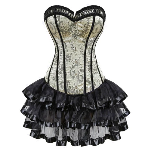 Kranchungel Steampunk Corset Skirt Costume: Renaissance Corset Dress for Women Moulin Rouge Costumes for Themed Party Events