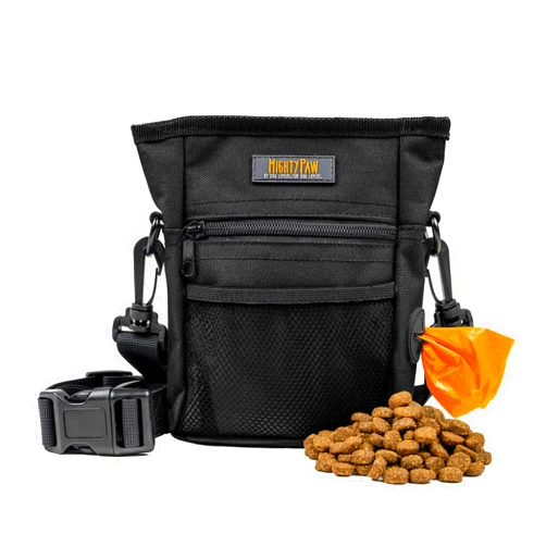 Mighty Paw Dog Treat Pouch 2.0 - Quick Access To Your Pup's Treats - Closes Easy To Prevent Spills - Built-In Poop Bag Holder - Space For Treats Poop Bags Phone Wallet & Keys - Attach To Belt Or Pants