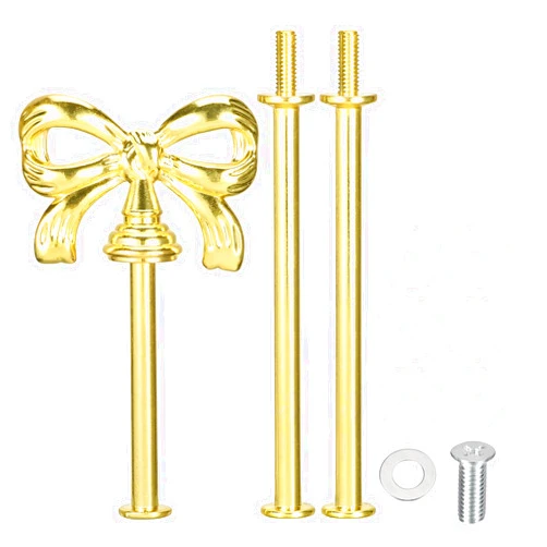 uxcell 1 Set Cake Tray Stand Handle Cupcake Dessert Plate Hardware Fitting Holder Rod Stand Handle for Cake Stand Wedding Party, 3-Tiers Bow-Knot Gold