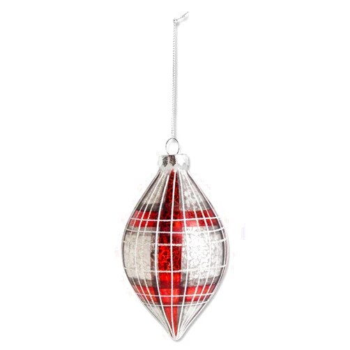 Shopafoodieaffair Teardrop Plaid Glass Ornament, Christmas Ornament, 6 inches high