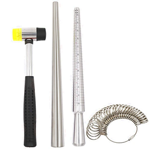 Yasumai Ring Sizer Mandrel Measuring Tool with Ring Sizing Guage of 27 Pcs Circle Models, Metal Mandrel Finger Measuring Stick Loop Jewelry Sizer Tool and Rubber Jewelers Hammer Mallet
