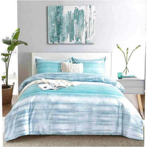 Faincy Queen Size Comforter Set, Blue, Grey and Teal Striped Pattern Print Reversible Down Alternative Bed Sets - 90 x 90 3PC Soft Microfiber Duvet Sets Modern Abstract Bedding in a Bag for Women Men, Gray