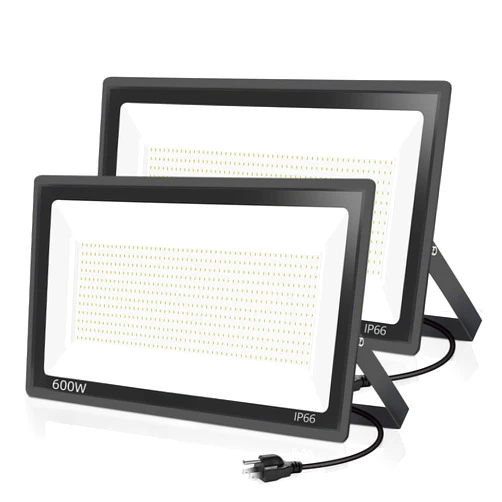 YANYCN 2 Pack 600W LED Flood Light Outdoor,(3060W Equivalent),67600LM 5000K Daylight White Super Bright LED Arena Light with Plug,85-277V IP66 Waterproof Commercial Lighting for Fields,Counts,Stadium