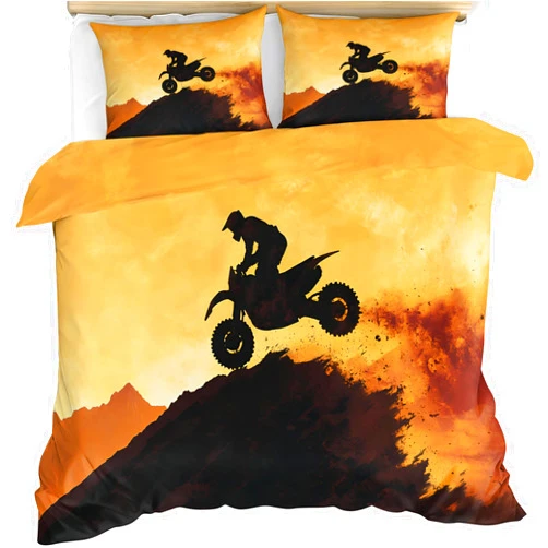 YFIOYI Motocross Bedding Set, Dynamic Duvet Cover Sets, Adventurous Soft Microfiber Comforter Cover Sets with 3 Pillow Shams, with Zipper（Long Single）