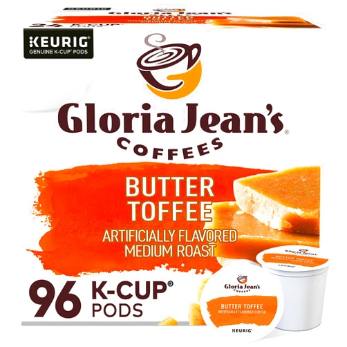 Gloria Jean's Coffees Butter Toffee, Single-Serve Keurig K-Cup Pods, Flavored Medium Roast Coffee, 96 Count