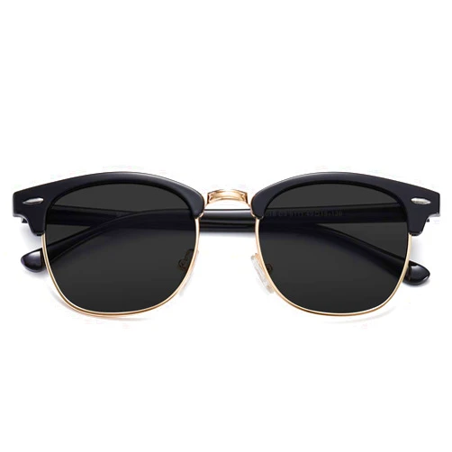 SOJOS Retro Semi Rimless Polarized Sunglasses Horn Rimmed UV400 Glasses SJ5018, Yellow Tortoise Frame/Green Lens