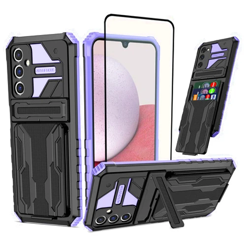 GTBDEKI Phone Case for Galaxy A14 Case/Samsung A14 5G SM-A146U Case with Screen Protector, Wallet Detachable Credit Card Holder Built-in Stand Protective Phone Cover for Samsung Galaxy A14 Purple