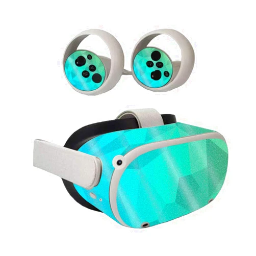 MIGHTY SKINS MightySkins Glossy Glitter Skin Compatible with Oculus Quest 2 - Blue Green Polygon | Protective, Durable High-Gloss Glitter Finish | Easy to Apply, Remove, and Change Styles | Made in The USA
