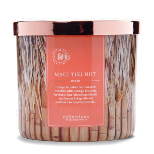 Colonial Candle Maui Tiki Hut Scented Jar Candle, Travel Collection, 3 Wick, Peach, 14.5 oz - Up to 60 Hours Burn