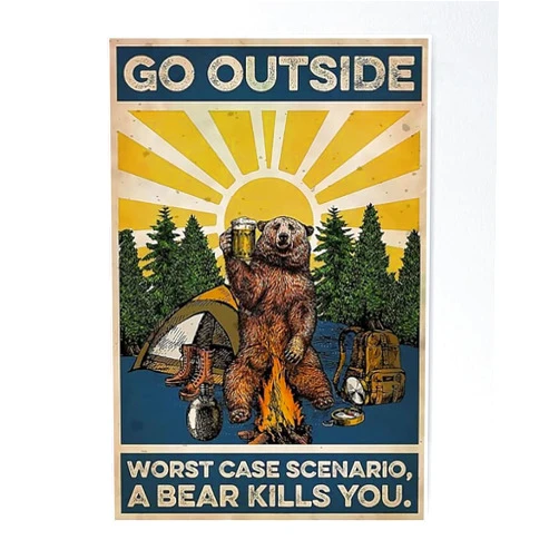 Generic Go Outside Worst Case Scenario A Bear Kills You Retro Metal Tin Sign Vintage Aluminum Sign For Home Coffee Wall Decor For home yard front door decoration 8x12 Inch