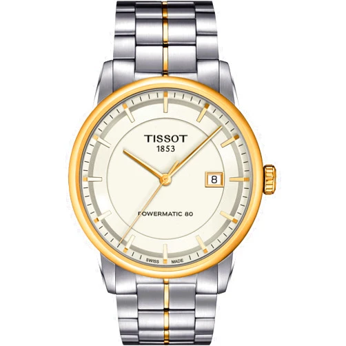 Tissot mens Tissot Luxury Powermatic 80 316L stainless steel case with yellow gold PVD coating Automatic Watch, Grey, Stainless steel, 22 (T0864072226100)