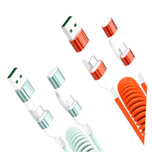 Hichain Coiled USB C Cable Orange Green 1.3-4ft, 60W USB Charging Cable Spring Dual Type A/C to Type C/L Charger Cord Data Sync Waterproof for Phone Samsung Galaxy Pixel TH22O+G