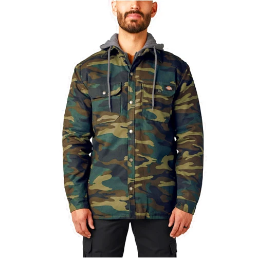 Dickies Men's Fleece Hooded Duck Shirt Jacket With Hydroshield