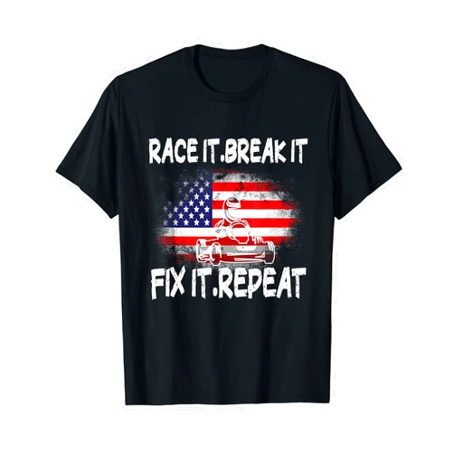 Vintage American Flag Kart Racing Design Ideas Race Break Fix Repeat Go Kart Cart Racer Gokart Racing T-Shirt