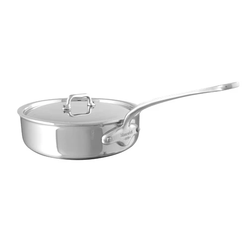 Mauviel M'Urban 4 Tri-Ply Brushed Stainless Steel Saute Pan With Cast Stainless Steel Handles and Lid, 3.4-qt, Made In France