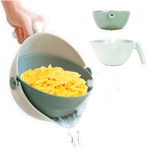 Generic 2 in 1 Kitchen Colander Rotating Washing Basket with Handle 2-Qt for Fruits Vegetables Pasta Noodles Washing Basket, BPA Free Plastic, Double-Layer, Detachable (Pleasant Teal)
