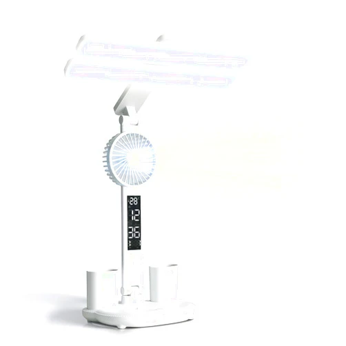 Tehoi Desk Lamps for Home Office, LED Desk Light with Fan,Dimmable light with Clock, Date, Temperature, Desktop Computer Study Lamps Applicable to School Dorm Room Bedroom Bedside Office