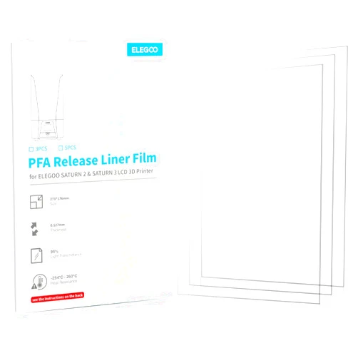 ELEGOO 3PCS PFA Release Liner Film for Saturn 2/3/4/4 Ultra Resin 3D Printer 273 * 176mm, 0.127mm Thickness with Stronger Release Functionality and 95% Light Transmittance, Compatible with Saturn 8K