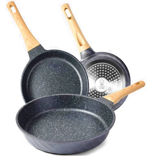 YIIFEEO Frying Pans Nonstick, Induction Frying Pan Set Granite Skillet Pans for Cooking Omelette Pan Cookware Set with Heat-Resistant Handle, Christmas Gift for Women (8